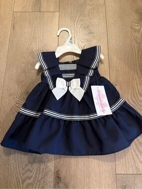 Bonnie Baby Navy Sailor Dress with White Bow 3-6 Month